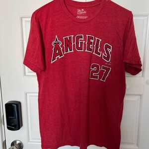 A15-Men’s Medium Mike Trout #27 T-Shirt Red Los Angeles Angels Majestic Threads